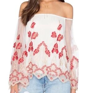 Alice + Olivia Off Shoulder Floral Embroidered Top M Romantic Fairy Whimsigoth